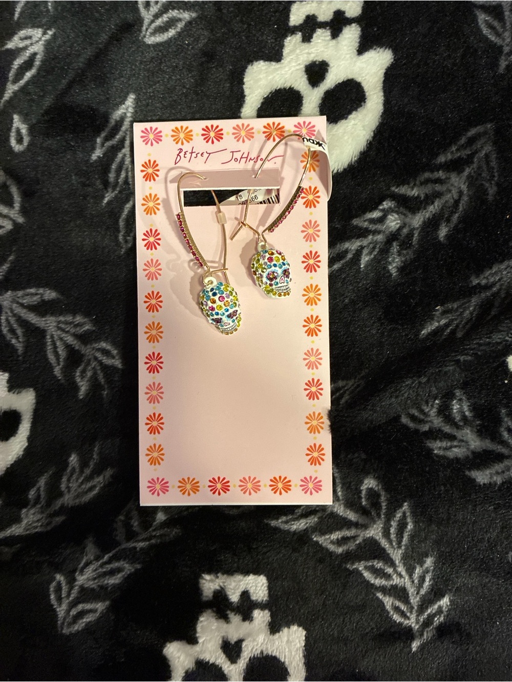 Betsey Johnson Pink Multi-Color Crystal Skull Drop Hair Clips